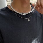 Men's Pearl Bear Pendant Necklace Faux Pearl