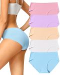 Voenxe Womens Seamless Hipster Panties Stretch Breathable No Show Bikini Underwear 5 Pack