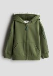 Appliqu D Zip-through Hoodie - Khaki Green & Dinosaur