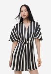 Satin Wrap Dress - Cream & Black Striped