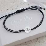 Ina 925 Sterling Silver Dainty Initial Bracelet Adjustable Cord - H Initial C43607