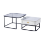 Nesting Square Glass Top Coffee Table With Marble Top Drawer Table