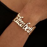 Elizabeth Custom Name Cuff Bracelet - Elegant Boho Iron Gold-plated Personalized Letter Carving No Mosaic Versatile For Daily &