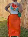 Stylish Fringe Trim Slim Skirt Set Puzzle Print Crop Tank Top & High Waist Bodycon Skirt Outfits Women's Clothing