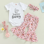 Baby Bunny Romper With Bellbottoms And Headband Pink