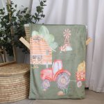 Fleece Blanket Farm Red Tractor Green
