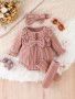 3pcs Baby Girl Ruffled Lace Bow Onesie & Headband & Socks Set Fall Winter Warm Outwear Pregnant Mom's Gift