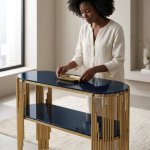Modern Two-tier Console Table With Decorative Metal Frame