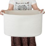 Xuanguo Large Rectangle Blankets Basket Living Room 22"X17"X12" Woven Cotton Rope Storage Baskets For Nursery Toy Baskets For Ki