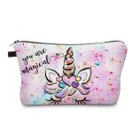 Cartoon Unicorn Print Makeup Bag Toiletry Pouch Adorable Roomy Travel Water Resistant Cosmetic Bag Accessories Organizer Holiday