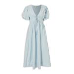 Blue Bubble Sleeve Poplin Dress