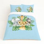 Animal Kids Duvet Set Baby Safari Blue Wild Animals