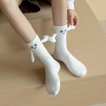 1 2 3 Pairs Unisex Adorable Holding Hands Magnetic Crew Socks Comfy Breathable Casual Thermal Socks Winter & Autumn