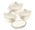 Smte Cream Dutch Pot Cookware Sets Cast Iron 7 Piece With Keychain