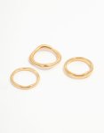 Waterproof Gold Plated Stainless Steel Organic Rings 3-PACK - M l