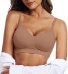 Oeak Womens Wireless Bras Comfortable Push Up Bra No Underwire Bra Full Support Lift Bralette Everyday Seamless Tshirt Bras Coff