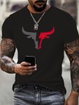 Men's 3D Color Block Bull Print T-Shirt Casual Fashion Tee Street Style Short Sleeve Crew Neck Shirt