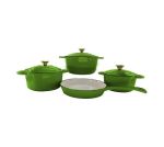 7 Piece Authentic Cast Iron Dutch Oven Cookware Pot Set - Green