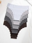 5 Pcs Simple Panties Scallop Trim Solid Color Seamless Low Waist Hipsters Intimates Briefs Women's Lingerie & Underwear