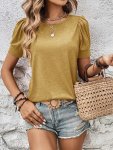 Crew Neck Solid Loose T-Shirt Casual Short Sleeve Top For Spring & Summer Women's Clothing