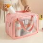 1pc Stain Resistant PU Toiletry Bag With Fixed Shoulder Strap - Waterproof Transparent PVC Travel Organizer Wet Wipe Clean Vacation Style Zipper Closure