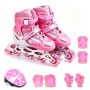 Adjustable Kids Inline Skates With Flashing Wheels And Gear Set - Pink S