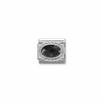 Composable Classic Link Oval-shaped Faceted Black Stone And Silver