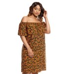 Donnay Plus Size Ditsy Floral Print Casual Dress - Black & Orange