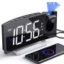 Projection Alarm Clock With Fm Radio USB Charging Port 0-100% Dimmer Dual Alarms HD LED Display 30 Preset Stations Sleep Timer 5 Alarm Sounds