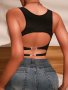 Women's Elegant Backless Cropped Tank Top With Waist Chain And Hollow Cut-out Detail Black Casual Chic Summer Streetwear