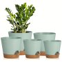 Plant Pots 7/6.5/6/5.5/5 Inch Self Watering Planters For Indoor Plants With Drainage Hole Nursery Planting Pot Plastic Flower Pot For Succulents African Violet Green