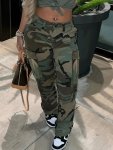 Camo Print Flap Pockets Cargo Pants Casual High Waist Loose Pants For Spring & Fall Women's Clothing