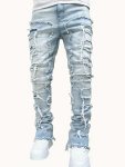 Men's Casual Slim Fit Jeans Stylish Embroidered Patchwork Detail Men's Versatile Street Style Denim Pants For All Seasons