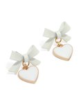 Goldair Gold White Coated Metal Bow Drop Heart Stud Earrings