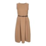 Camel Pleat Belted Dress