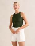 Carla Racer Knit Rib Tank Top - L Khaki