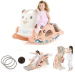Costzon 4 In 1 Toddler Slide Rocking Toy Slide For Kids With Basketball Hoop And Ring Game Rocking Horse Foldable Climber Playgr