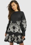 Embroidered Poplin MINI Dress - Black