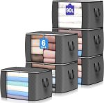 Large Storage Bags 6 Pack Clothes Storage Bins Foldable Closet Organizers Storage Containers With Reinforced Handle For Clothing