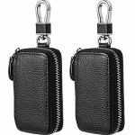 Frienda 2 Pieces Car Key Case Leather Car Key Chain Keychain Holder With Metal Hook And Keyring Zipper Bag