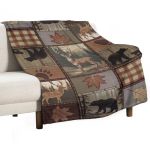 Retro Bear Deer Flannel Blankets Vintage Bear Cottage Country Style Retro Cabin Mountain Farmhouse Throw Bed Blanket For Sofa Ch