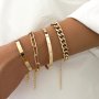 4pcs Vintage Style Link Chain Bangle Bracelet Set Boho Hand Jewelry Set For Women Daily Wear