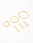 Goldair Gold Plated Surgical Steel Cubic Zirconia Stud & Hoop Nose Piercings 6-PACK