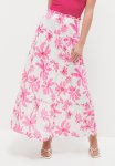 Tiered Maxi Skirt With Lace Trims - Pink Bold Floral