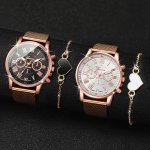 4PCS Luxury Couples' Quartz Watch Set With Roman Numerals & Heart Bracelets - Vintage Style Shockproof Japanese Movement - Perfe