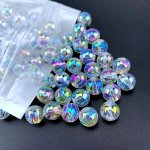 100PCS Mermaid Princess Ab Color Acrylic Beads 4-6MM Transparent Round With Straight Holes For Diy Jewelry Making - Ideal For Br