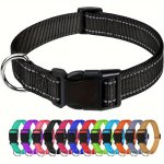 1PC Reflective Striped Dog Collar Escape Proof Nylon Dog Collar With Quick Release Buckle For Small Medium Large Sized Dogs
