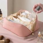 1PC Travel Wash Bag Large Capacity Travel Cosmetic Bag For Women Makeup Travel Bag Waterproof Pu Leather Skincare Bag Portable T