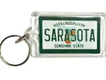 World By Shotglass Sarasota Florida License Plate Acrylic Rectangular Souvenir Keychain 2.5" X 1.5