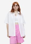 Short-sleeved Linen-blend Shirt - White